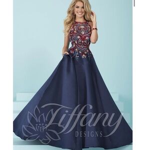 TIFFANY DESIGNS 16213 Prom Formal Military Ball Princess Tulle Navy Frozen Dress